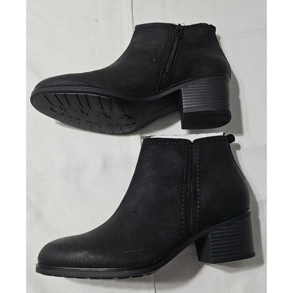 Rockport‎ Dorset Black Leather Ankle Boots Block Heel Side Zip CH0205 Womens 8.5